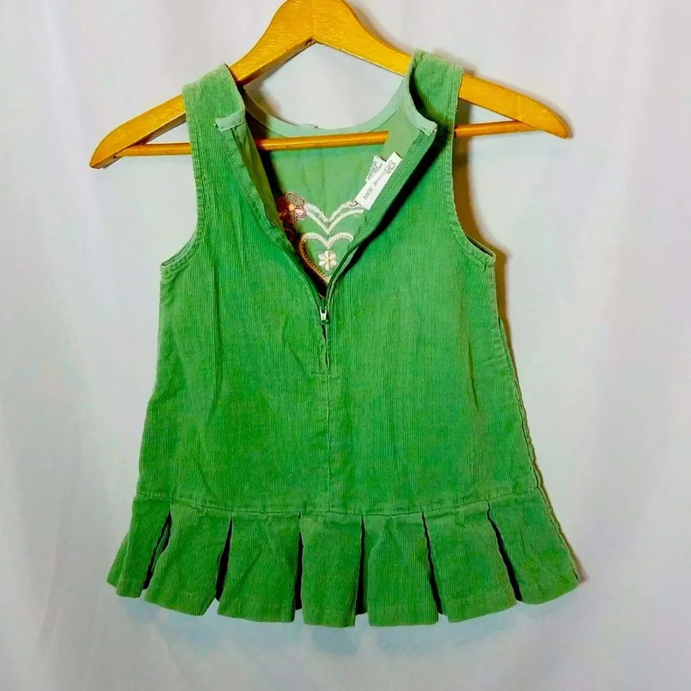 Vintage Bonnie Girls Green Corduroy Sleeveless Dress
